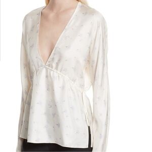 Elizabeth and James 100% Silk Ophelia Cream Floral Blouse XS